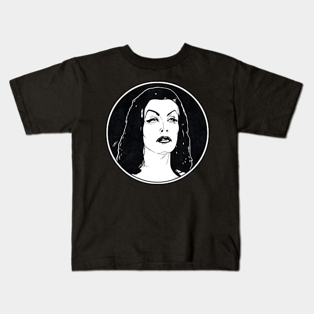 VAMPIRA - Plan 9 From Outer Space (Circle Black and White) Kids T-Shirt by Famous Weirdos